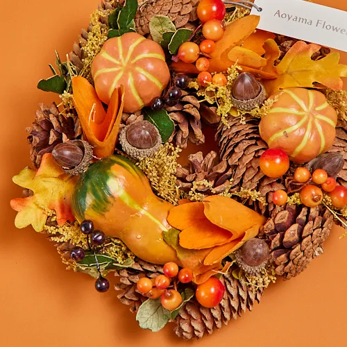 ハンドメイド 秋のフラワーリース パンプキン 秋 オレンジ 季節 リース