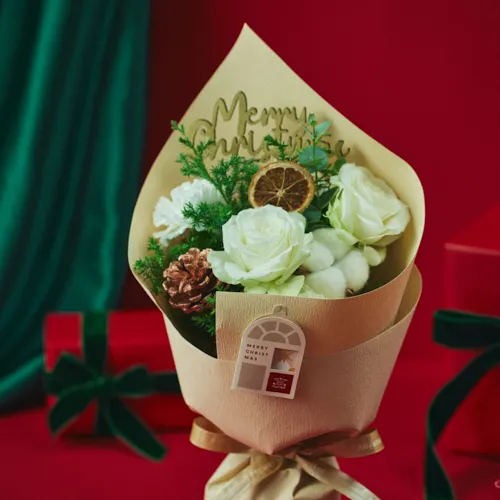 クリスマスギフトに贈るホワイトブーケ【クリスマス】Merry（メリー