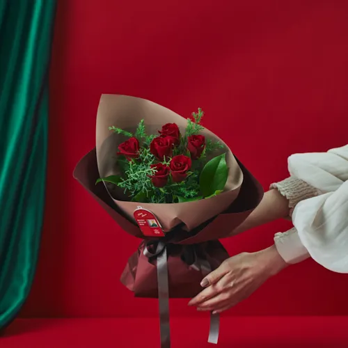 気品あふれる6本のバラのブーケ【クリスマス】ハーフダズンフラワーズ 気品あふれる6本のバラのブーケ【クリスマス】ハーフダズンフラワーズ