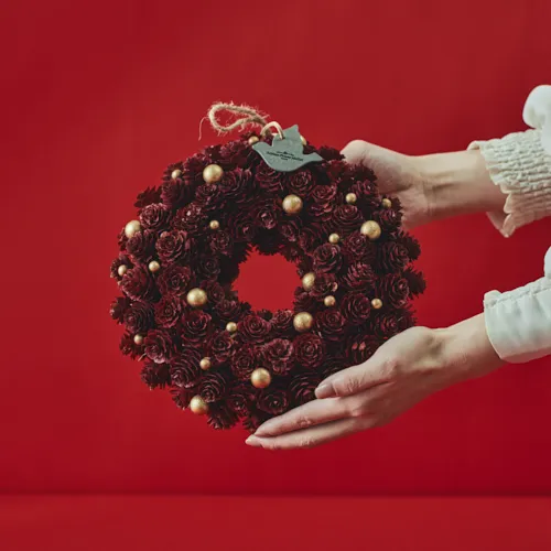 11/10～12/25到着】ボルドー×ゴールドのシックなリース クリスマス