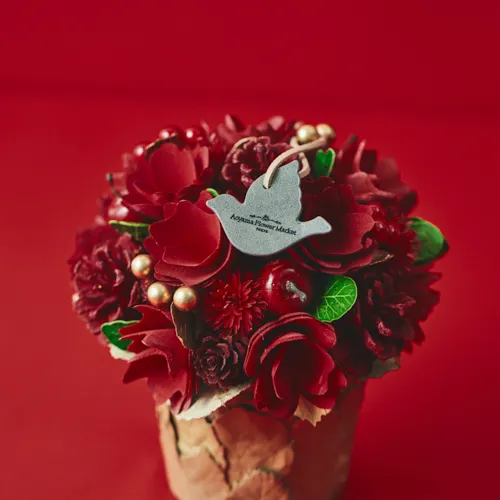 上品な12本のバラのブーケ×フラワーベース【クリスマス】Carol vase M