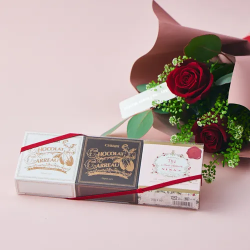 2/1～2/28到着】ミルクティー香るガトーショコラ×バラブーケ ラ