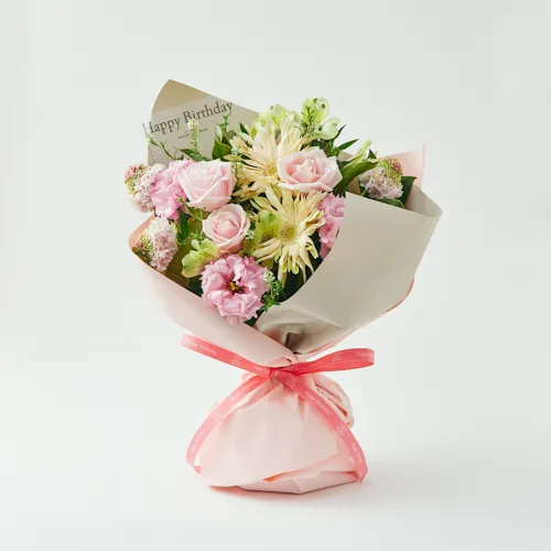 5/16～5/31到着】「Happy Birthaday」のメッセージ付き カラードブーケ