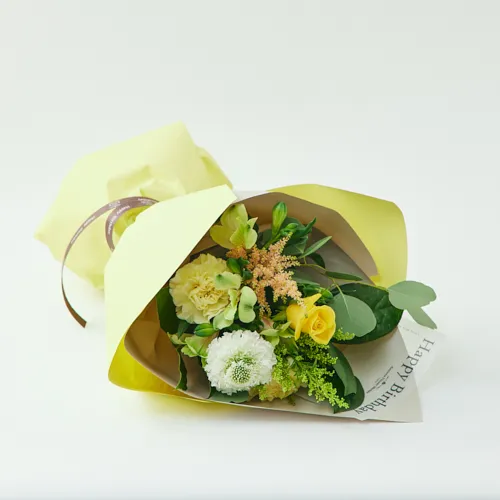 5/16～5/31到着】「Happy Birthaday」のメッセージ付き カラードブーケ