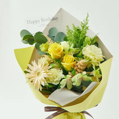 5/16～5/31到着】「Happy Birthaday」のメッセージ付き カラードブーケ