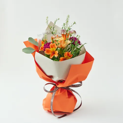 5/16～5/31到着】「Happy Birthaday」のメッセージ付き カラードブーケ