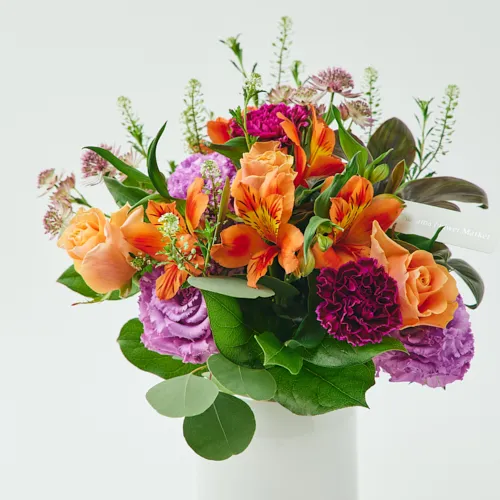 3/1～4/30到着】オリジナルフラワーベース付き カラードブーケ