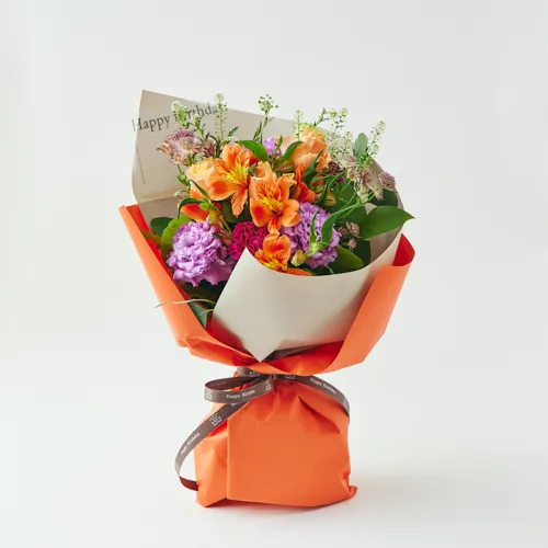 5/16～5/31到着】「Happy Birthaday」のメッセージ付き カラードブーケ