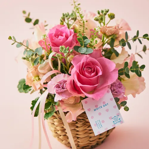 3/6～3/15到着】可憐なバスケットアレンジ 【ホワイトデーギフト