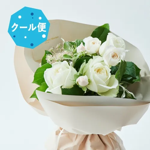 6/1～6/30到着】凛とした白バラに想いを託して ローズブーケ（ブラン