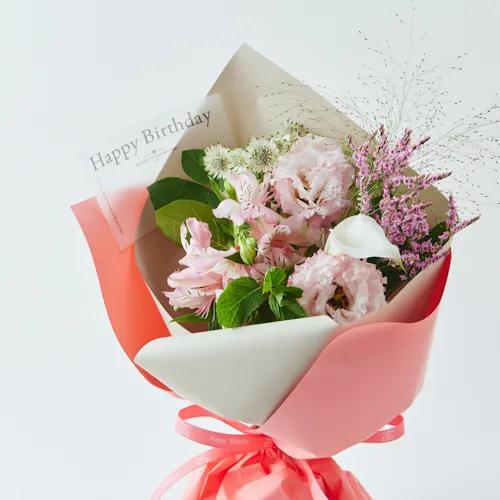 花束型誕生日カード Happy Birthday 6/1～7/31到着】「Happy Birthaday」のメッセージ付き カラードブーケ