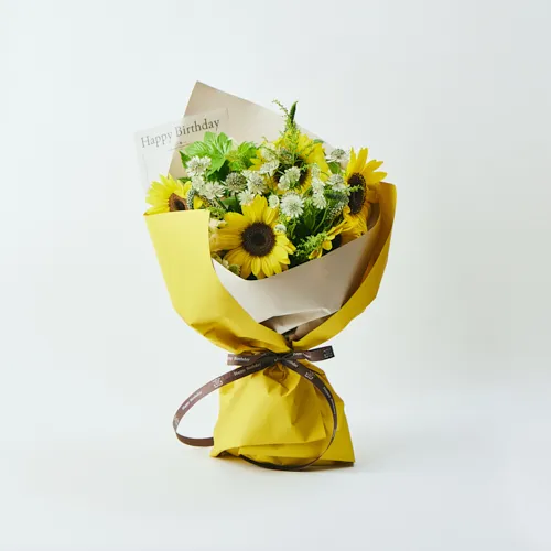6/24～8/17到着】「Happy Birthaday」のメッセージ付き カラードブーケ