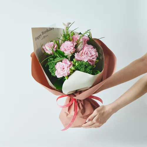 8/1～8/17到着】「Happy Birthaday」のメッセージ付き ピンクの