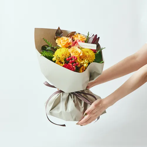 10/1～10/31到着】ボリューム溢れる温かみを感じる秋の花々 オレンジの