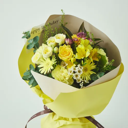 10/1～12/25到着】「Happy Birthaday」のメッセージ付き イエローの