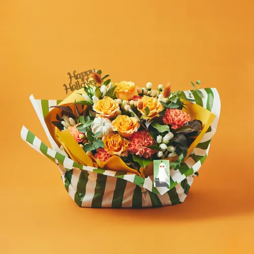 ストライプ柄のポップで華やかなアレンジ 【ハロウィンギフト