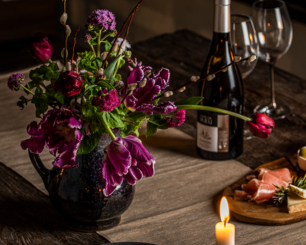 ❰ 感謝価格です♪❱ 造花アレンジメント♡ 八重桜・チューリップ・マム 直前】チューリップ ウィンダム(エンジ白複色八重)【OR-5】【生花