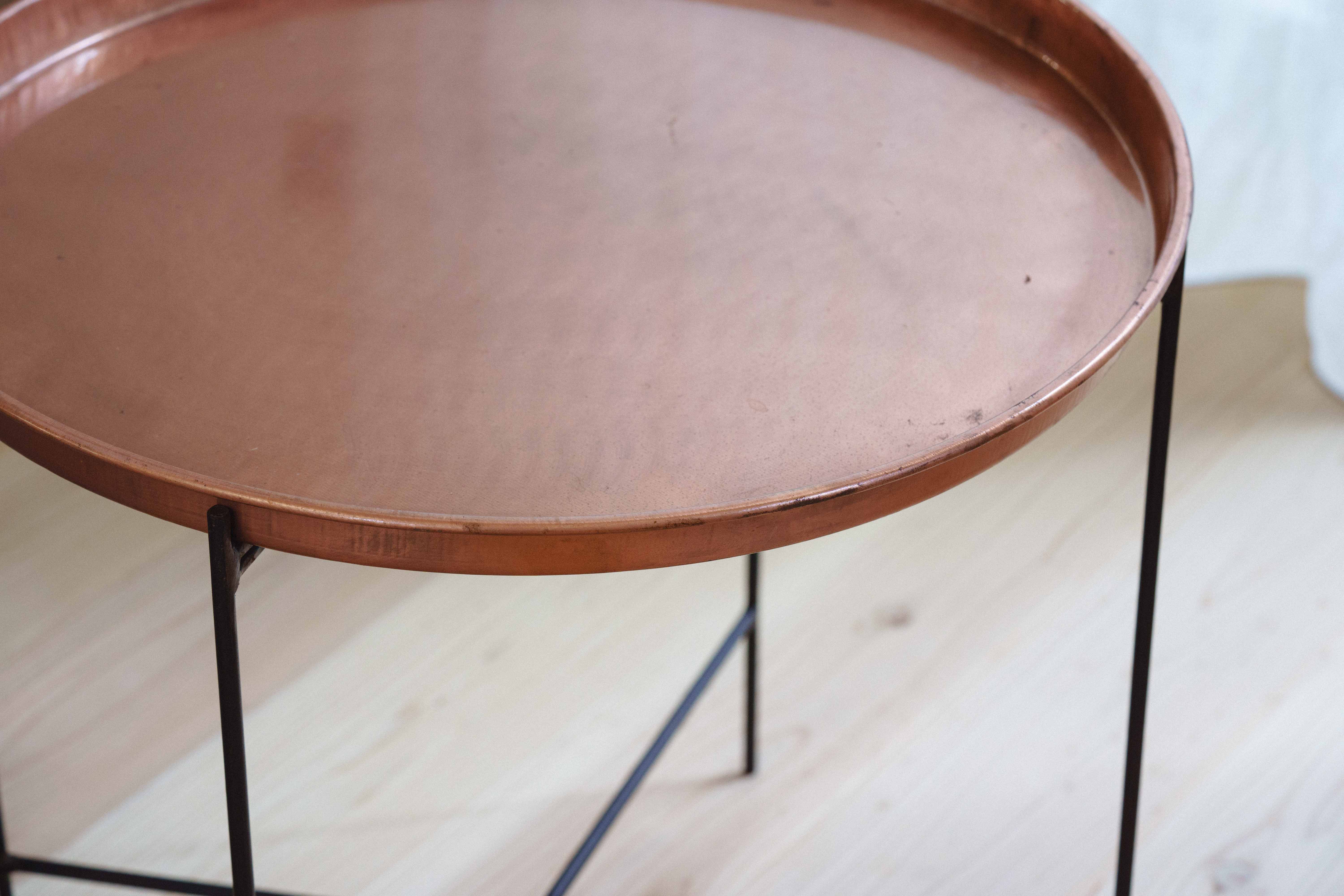 ヴィンテージ　オーク材　フリップ　サイド　テーブル　真鍮　銅　金具　折り畳み式 ラウンドサイドテーブル（copper） | 青山フラワーマーケット｜花束