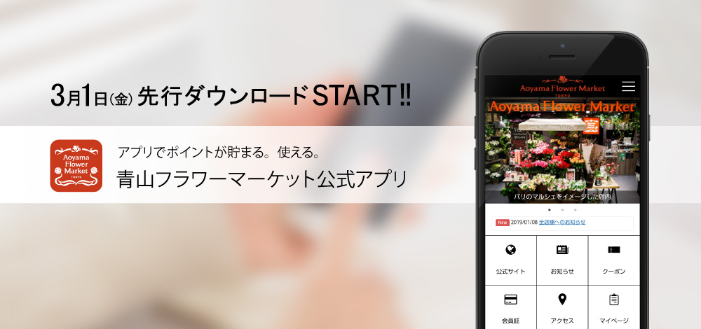 「青山フラワーマーケット公式アプリ」先行ダウンロードSTART!!