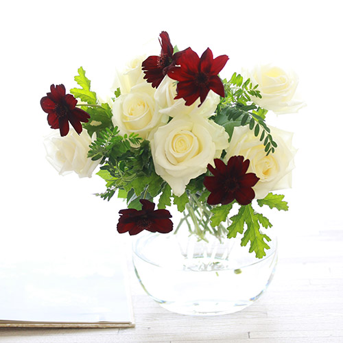 Weekly Flower バレンタインに チョコレートコスモスと白バラ 青山フラワーマーケット公式 花屋 花 花束 フラワーギフト 通販