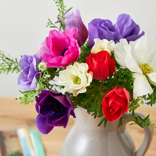 2 14 15到着 ビビットカラー Weekly Flower 信州諏訪のアネモネ モナリザ 12本 季節のグリーン 青山フラワーマーケット公式 花屋 花 花束 フラワーギフト 通販