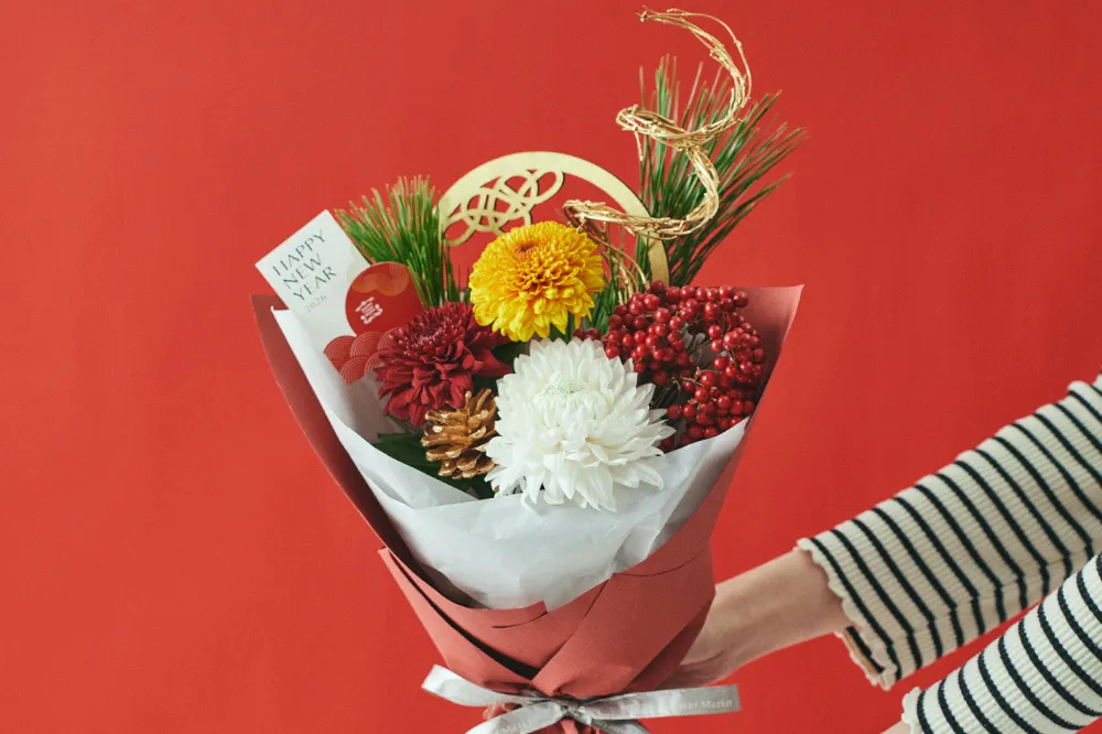 ドライフラワー 迎春 お正月飾り ホワイトインテリア 鏡餅 ソーラー